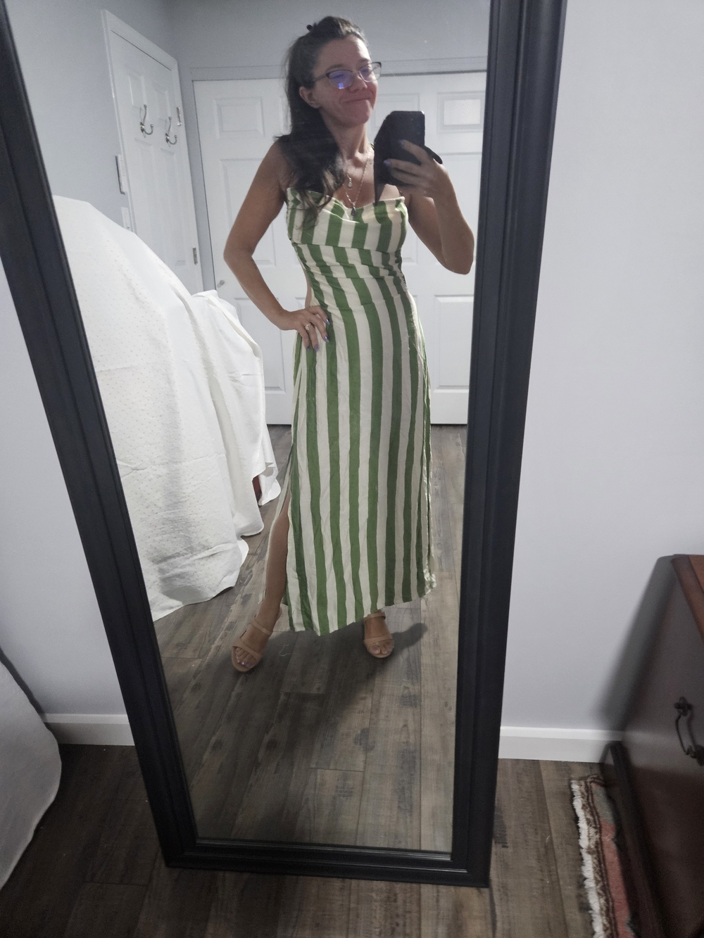 Green and White Striped Women’s Maxi Dress